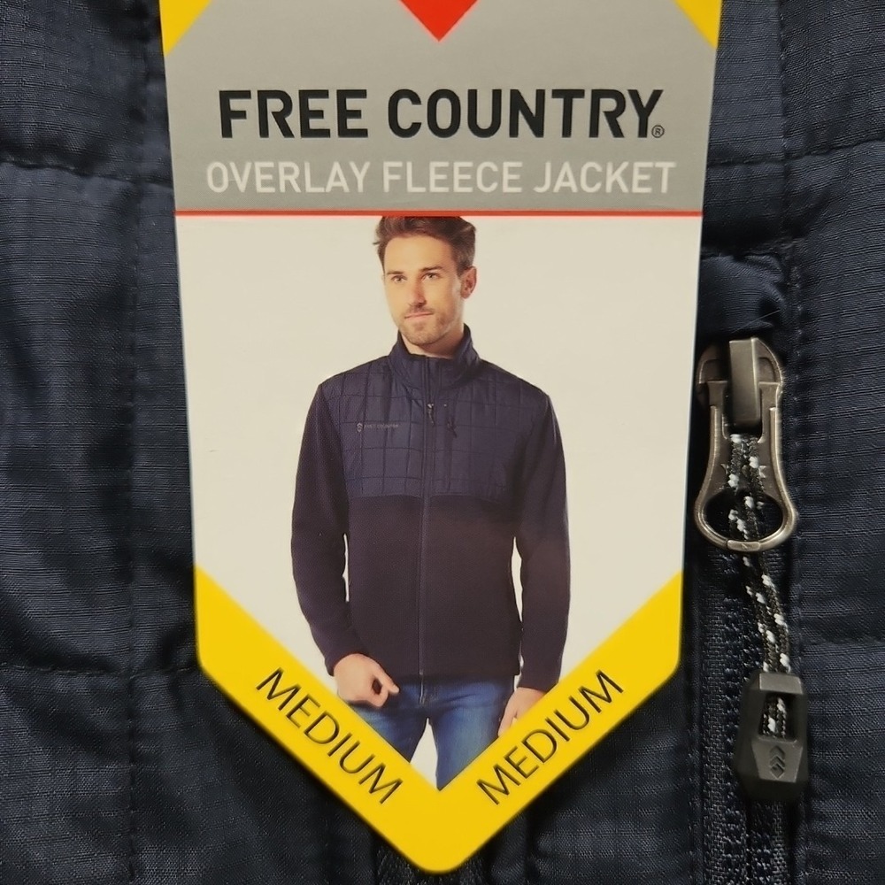 Free Country Jacket‎ Mens M Dark Navy Knit Fleece Overlay Full Zip Quilted - Picture 3 of 9